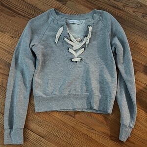 Sincerely Jules Gray Lace-Up Sweatshirt